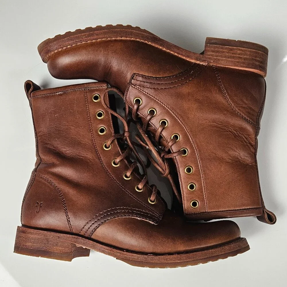 FRYE Veronica Combat Boot Cognac Brown Tan - Leather - Picture 5 of 16